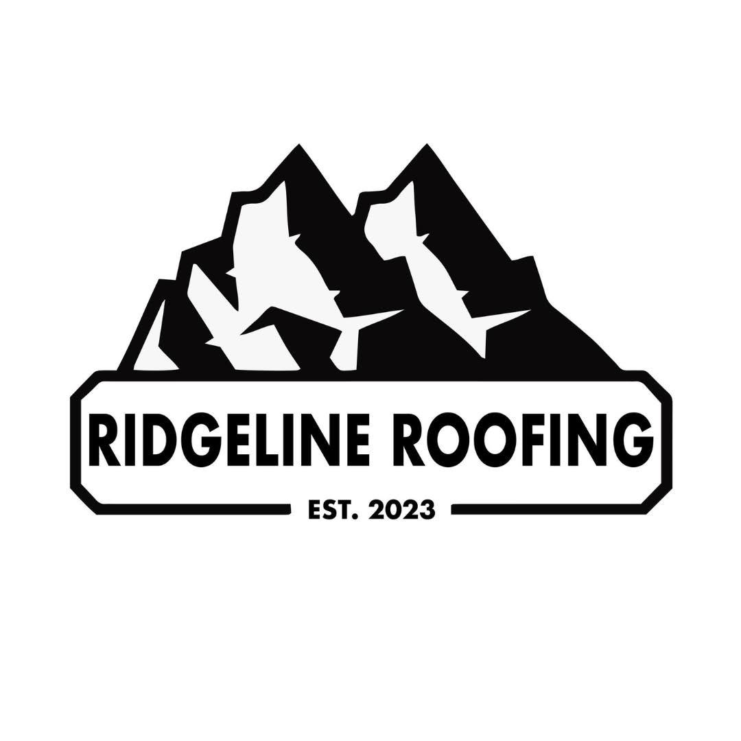 Ridgeline Roofing logo featuring mountain peaks and established 2023 date
